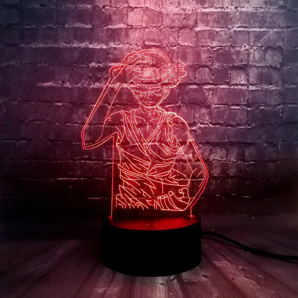 Японский аниме one piece Theme Lava Monkey D Luffy светодиодный акриловый 3D 7 цветов USB зарядка Домашний Настольный Декор ночной Светильник детский подарок