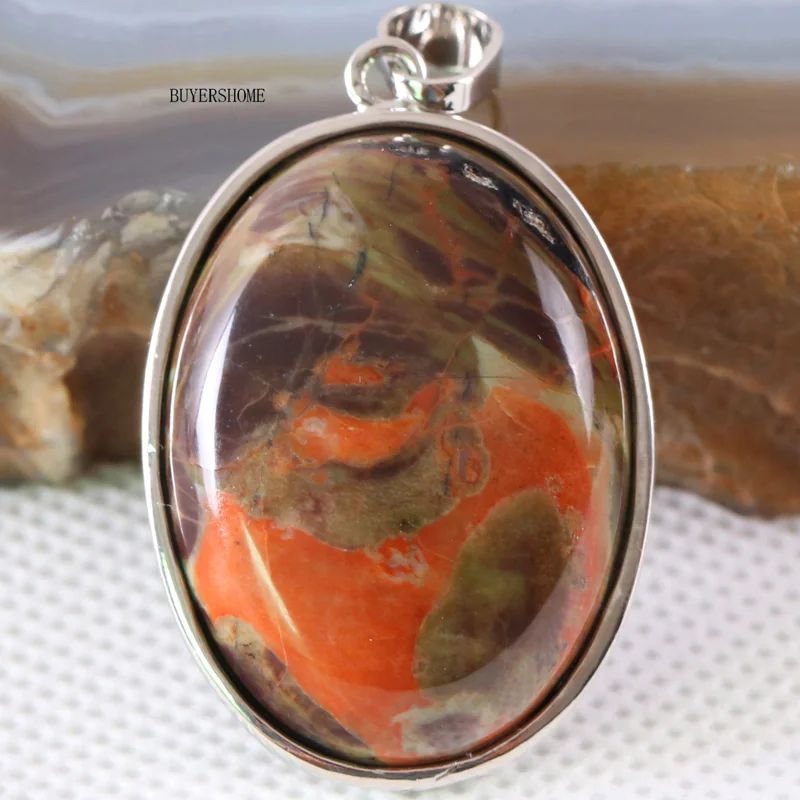 Green Jasper 1 шт. 31 цвет 35x25 мм Серебряный кулон Овальный натуральный камень Бусины Подходят Ожерелье Серьги для женщин Howlite Амазонит ювелирные изделия подарок - Окраска металла: Green Jasper