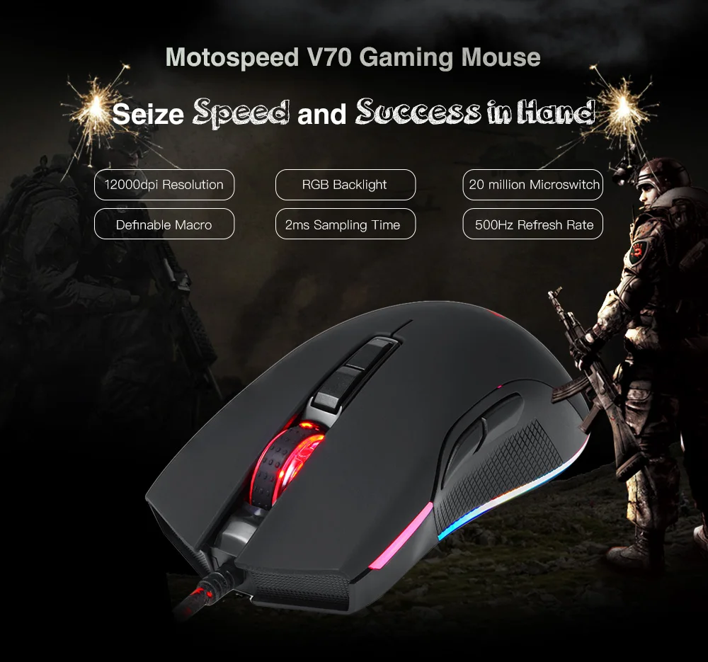 Motospeed V70 USB Проводная игровая мышь PUBG PMW3325 5000 точек/дюйм PMW3360 12000 точек/дюйм RGB LED подсветка оптическая мышь для PUBG FPS Gamer