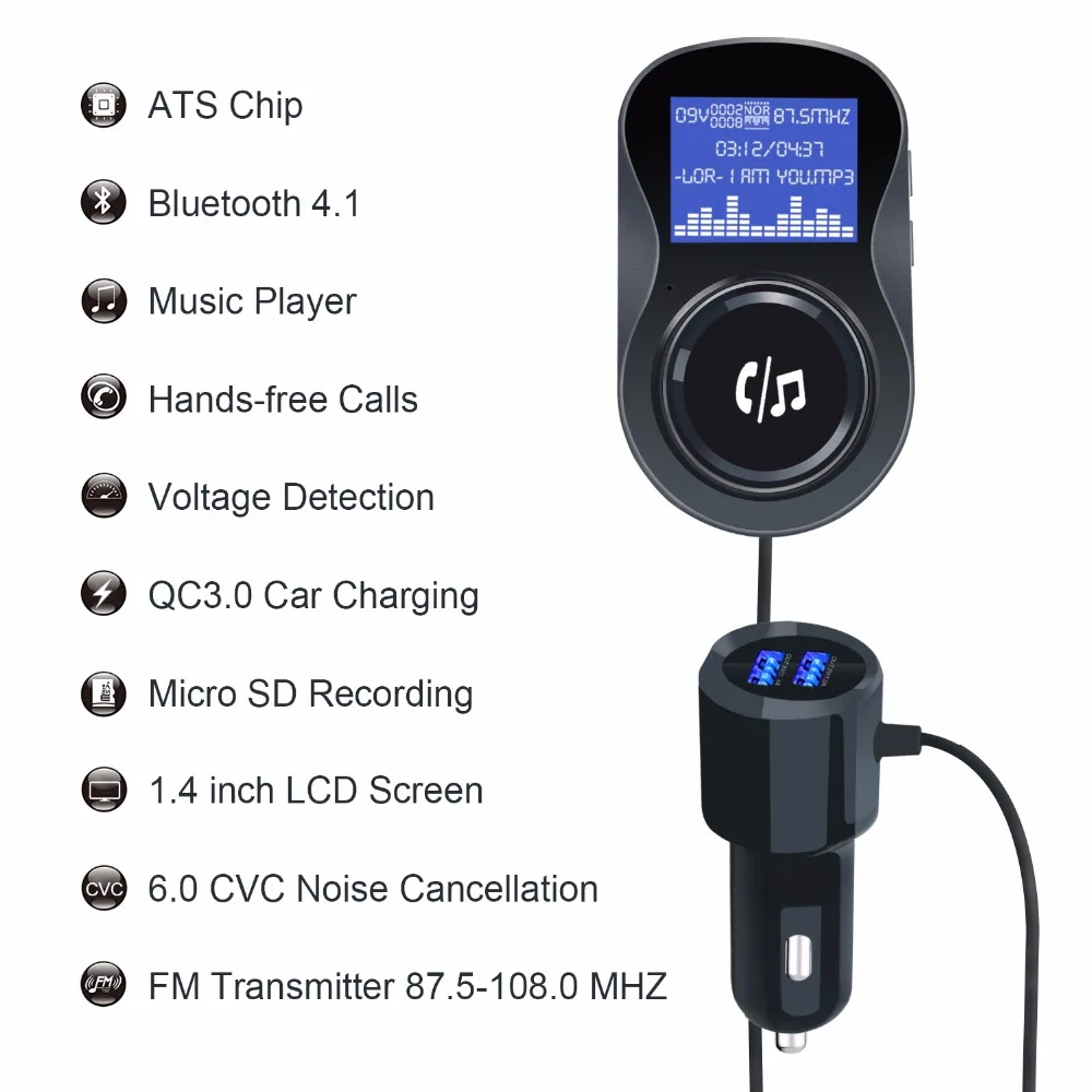 AZGIANT Bluetooth Car Kit Hands Free Music Audio Receiver Adapter Auto AUX For Speaker Headphone Stereo 2 USB Charge | Автомобили и
