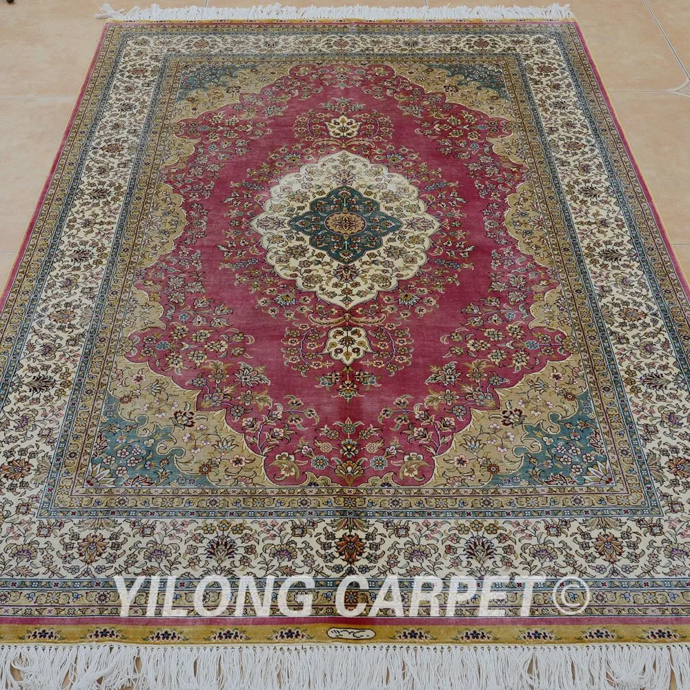 Традиционный коврик Yilong 4 'x 6' розовый выгодный Шелковый из кашмирского шелка