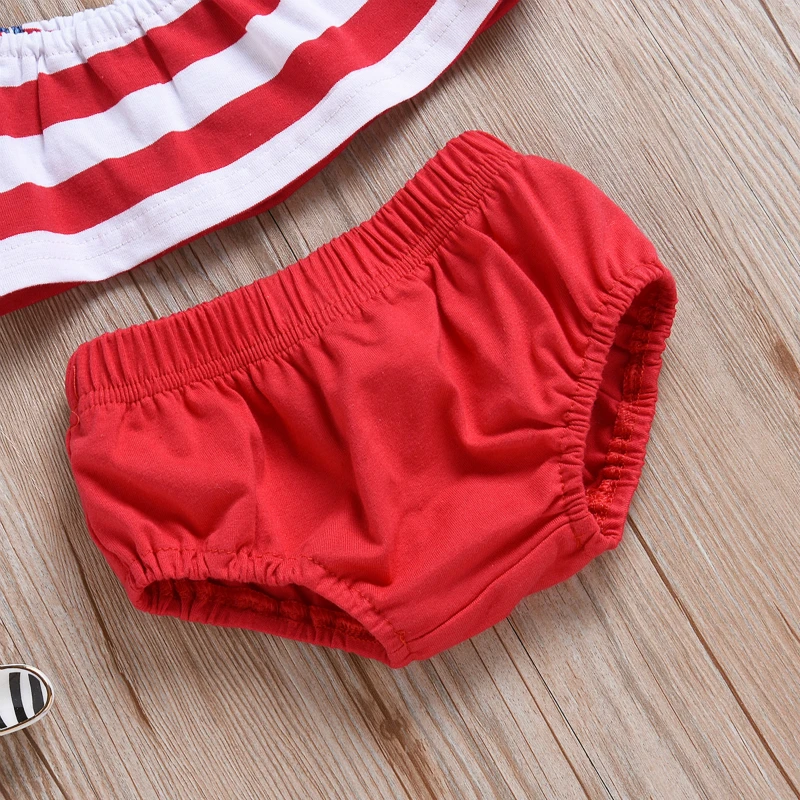 Independence Day Baby Girl Newborn Clothes Five Stars Strips Tops+Shorts With American Flag Striped Hair Band Girls Set | Мать и ребенок