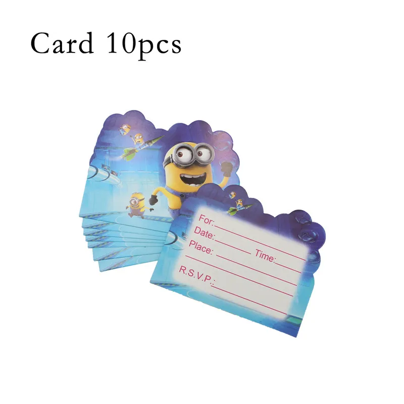 Card 10pcs Мультфильм Миньон тематическая вечеринка на день рождения украшения Дети одноразовые столовые приборы набор салфетки тарелка Подарочный пакет вечерние принадлежности детский душ - Цвет: Card 10pcs