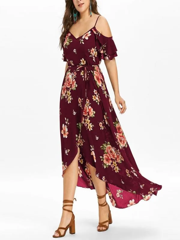 2019 Fashion Women summer dress Casual Short Sleeve Cold Shoulder Boho Flower Print maxi Dress women beach vestido plus | Женская одежда