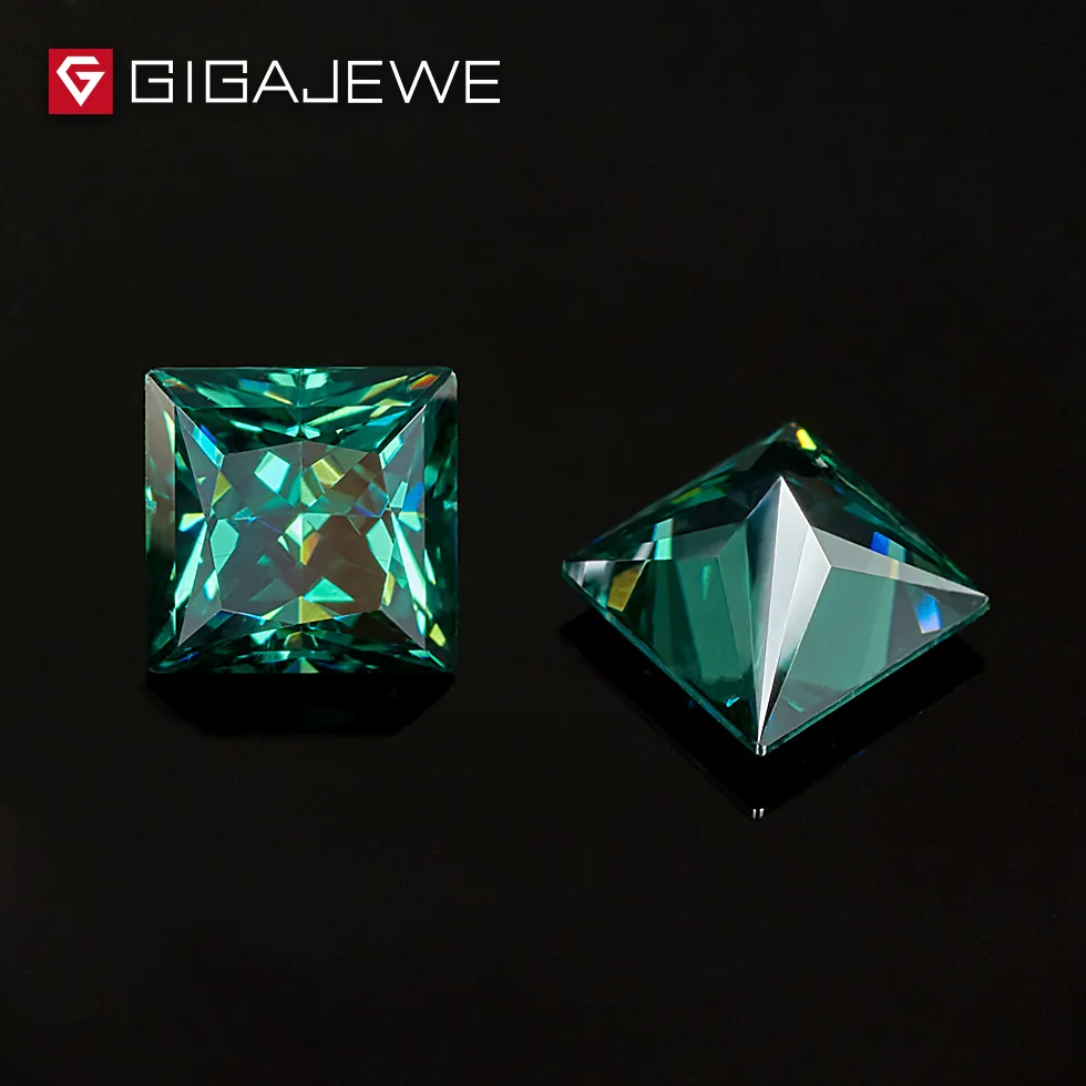 GIGAJEWE темно-зеленый цвет принцесса огранка 5,5 мм 1-1.5ct необычный Прозрачный камень Муассанит для свадьбы обручальное кольцо набор