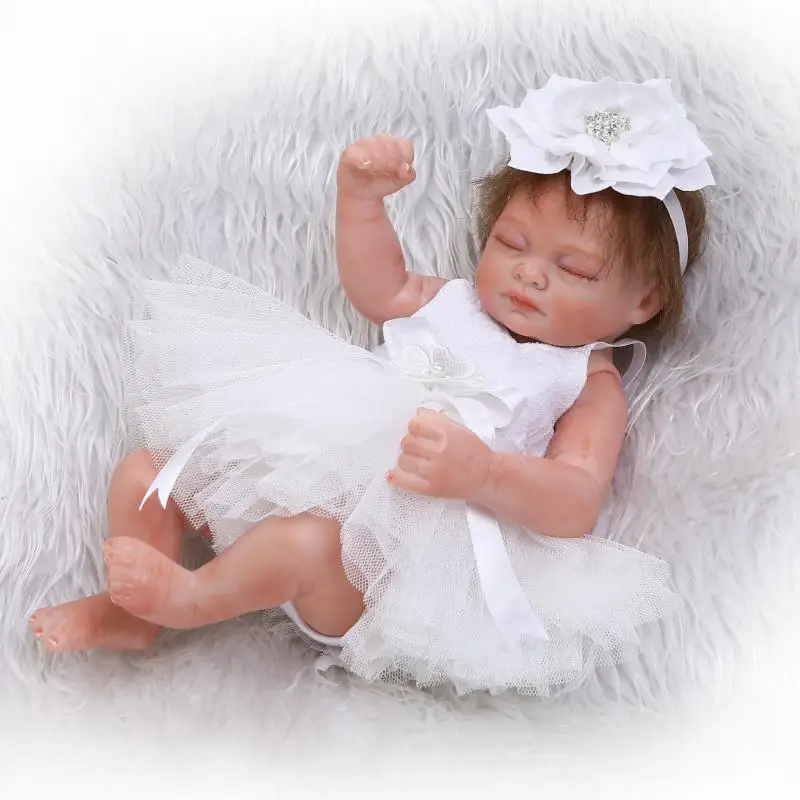 

10" Full Silicone Reborn Dolls White Dress Baby Girl Bath Toys Bonecas Brinquedo Menina Bebe Reborn Doll Children Toys