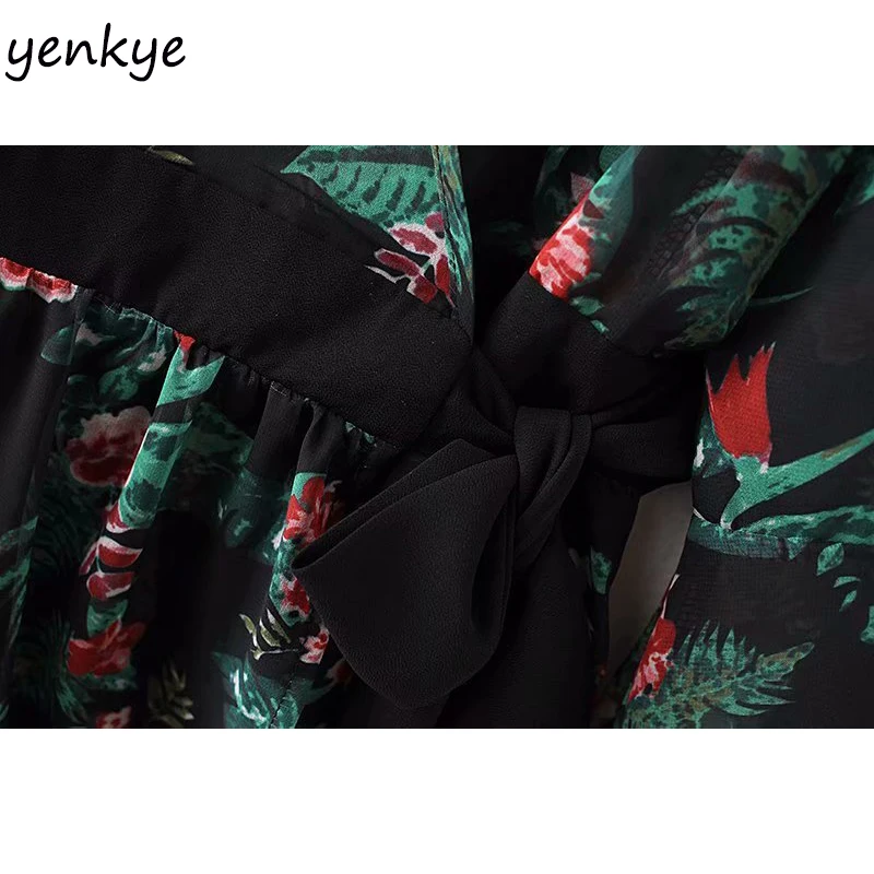 2018 Boho винтажный цветочный палантин с принтом Комбинезон женский шифоновый