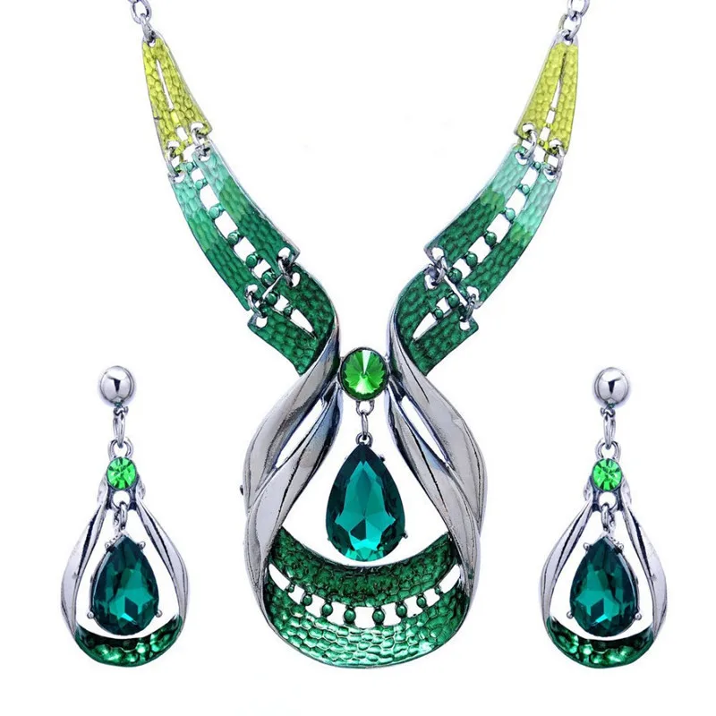 Женский набор украшений колье с синими крупными кристаллами колье-чокер