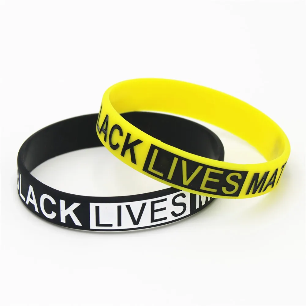 

1PC Hot Sale Black Lives Matter Wristband Black Yellow Silicone Rubber Bracelet & Bangles For Men Women Name Gifts SH108