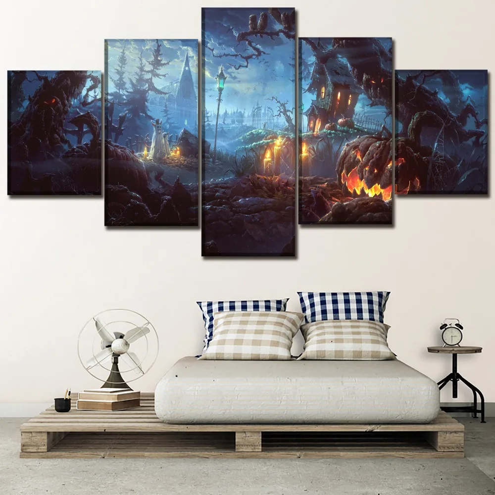 Картина на холсте настенное искусство каркас 5 шт. праздник Хэллоуин плакат тип