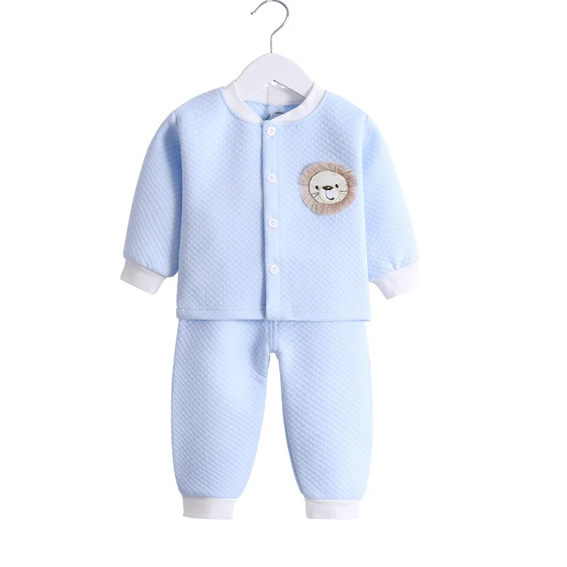 Теплый хлопковый комплект одежды для малышей Пижама с рисунком льва маленьких