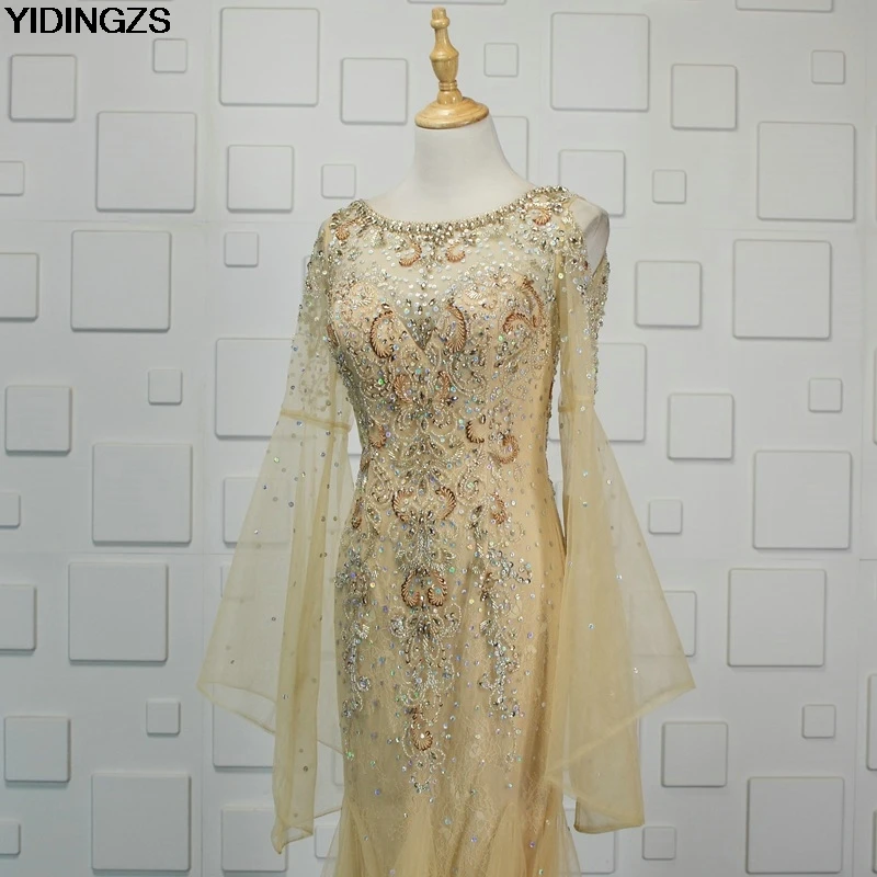 YIDINGZS Robe De Soiree Бисероплетение вечернее платье серые вечерние платья официальное длинное вечернее платье