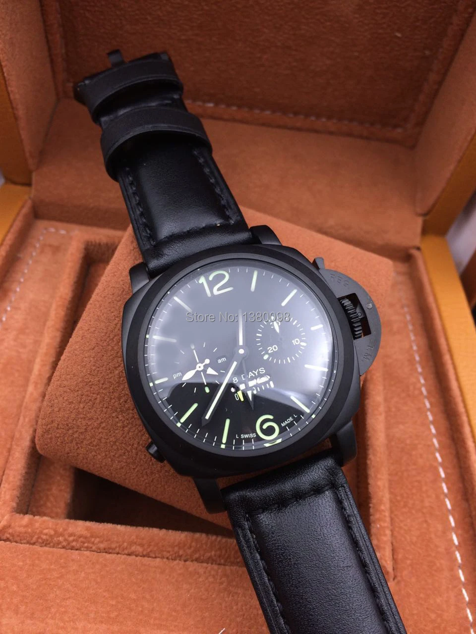 

Free Shipping PAM00317 black ceramic chain GMT single button hand chain belt male form Quality Men's leather strap watches