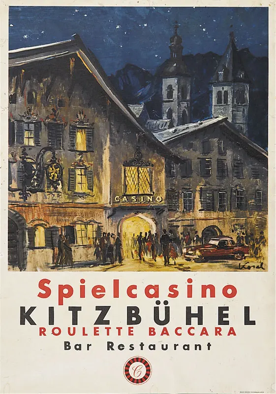 Австрия туристические поездки плакаты spielказино Kitzbuhl классические наклейки на