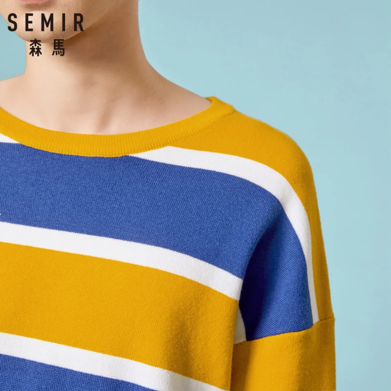 SEMIR Мужской мягкий вязаный полосатый свитер с опущенным плечом пуловер