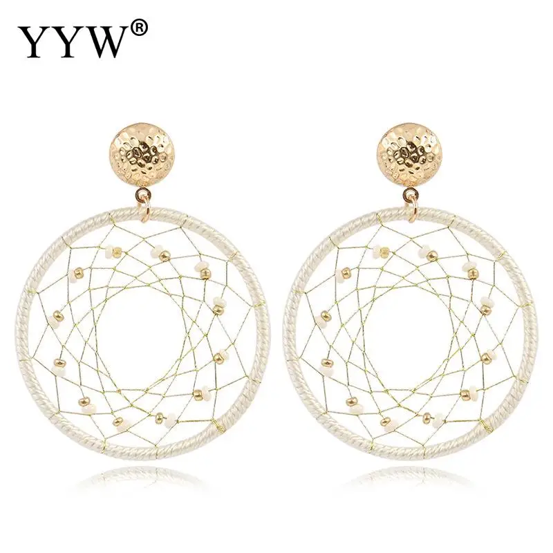 Этнические женские Висячие Серьги Ловец снов Золотые Нитки тканые ювелирные