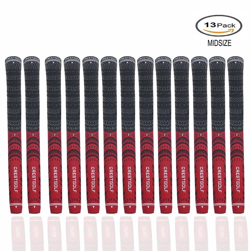 Red CRESTGOLF Golf Grips Midsize 13pcs/Pack Professional Carbon Yarn Golf Irons Grips Golf Club Grips 6 Colors for Choice - Color: Red