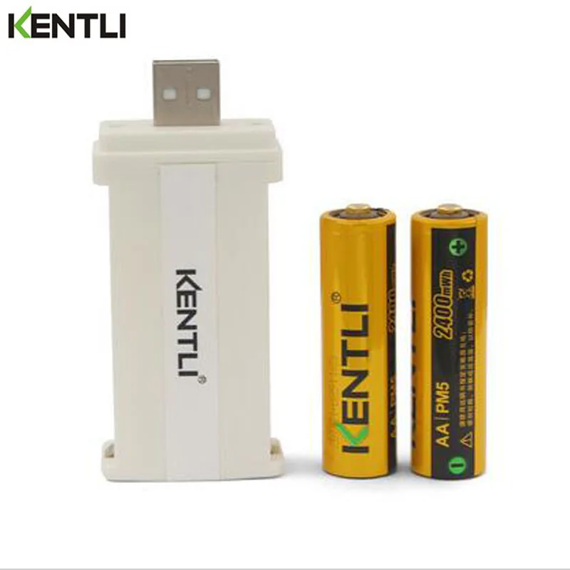 

2pcs 1.5V 2400mWh Kentli Lithium Rechargeable AA Li-polymer Li-ion Batteries + USB AA AAA smart Charger