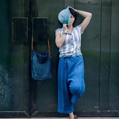 LinenAll Индиго античный синий краситель повседневные брюки 100% лен и растительные