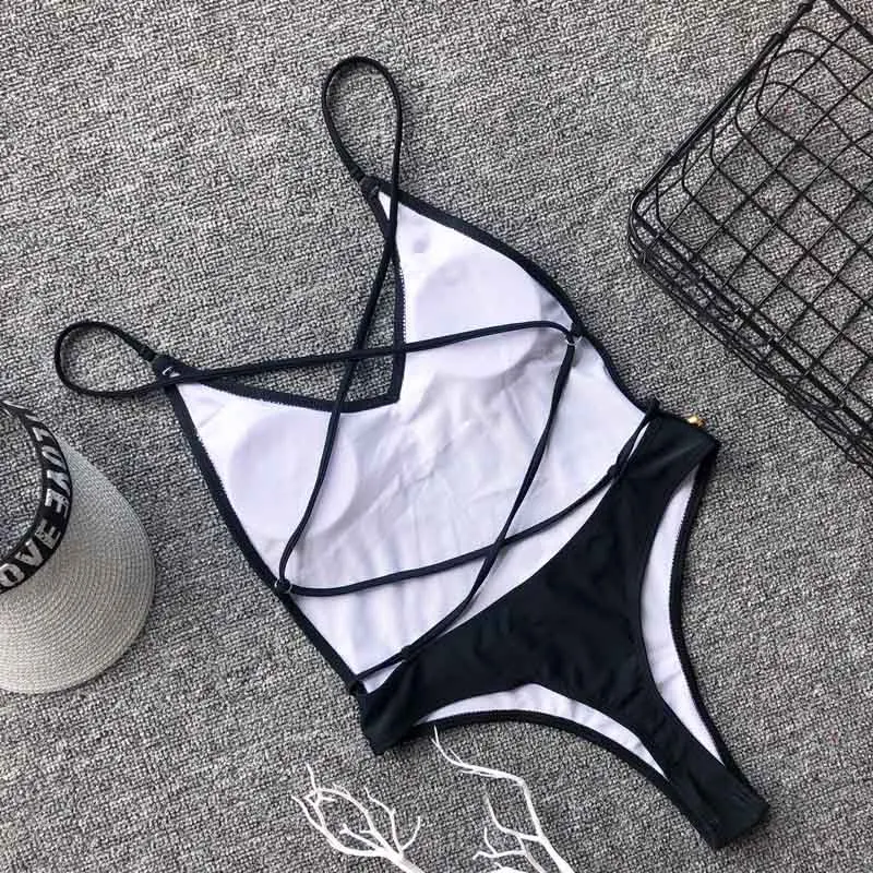 Sexy Black White Red One Piece Swimsuit Women Push Up Swimwear Female Bather U Back Bathing Suit Swim Lady Monokini 5191 | Спорт и