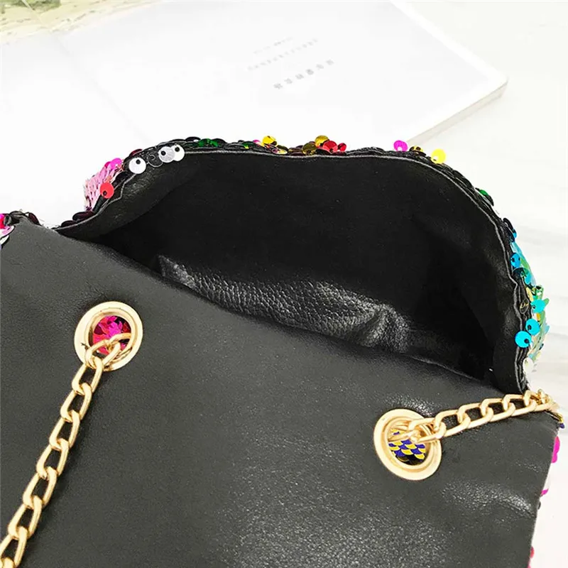 Сумка на плечо для девушек с разноцветными блестками женская модная кожаная