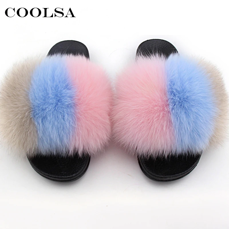Сланцы Coolsa женские с натуральным лисьим мехом мягкие сандалии Нескользящие