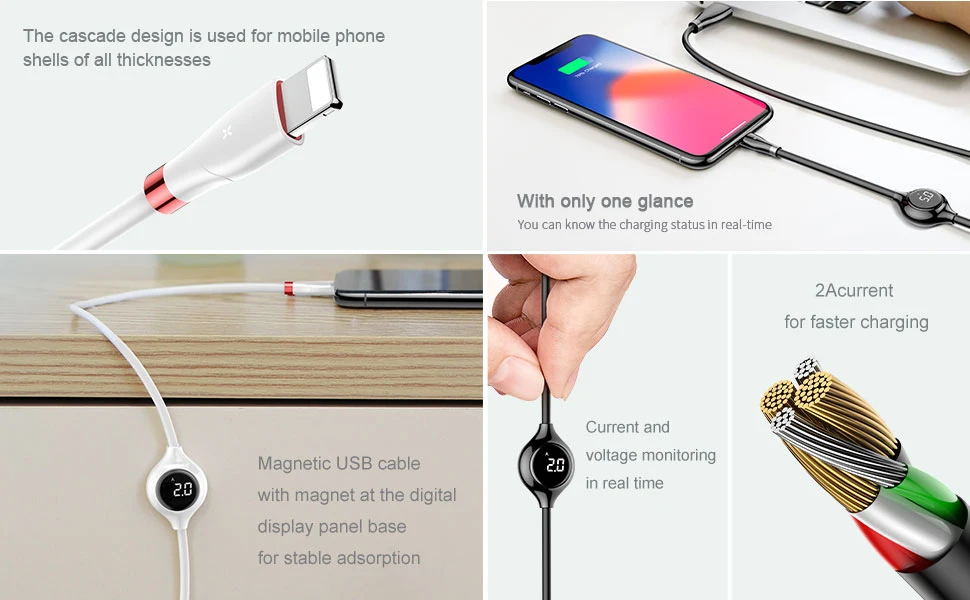 Usb-кабель Baseus с цифровым дисплеем для iPhone Xs Max Xr X 8 7 6 6s Plus 5 5S шнур для быстрой зарядки и передачи данных Магнитный кабель