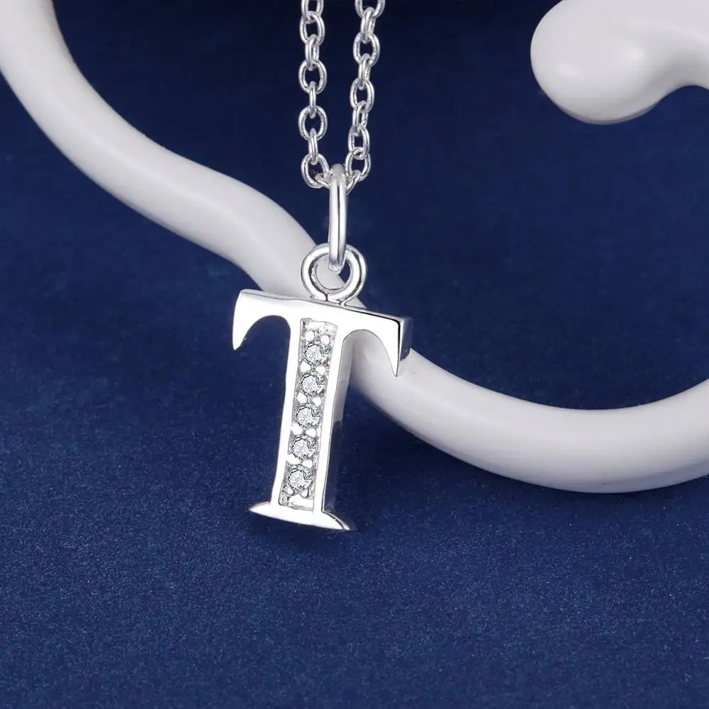 Фото Посеребренное ожерелье с буквой T bling из циркония, новая распродажа, серебряное ожерелье с подвесками/PALEDAPB HFEWUREX №3