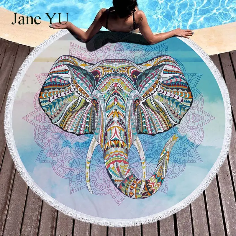 JaneYU Индийский Слон круглый пляжное полотенце футбольный коврик для пикника