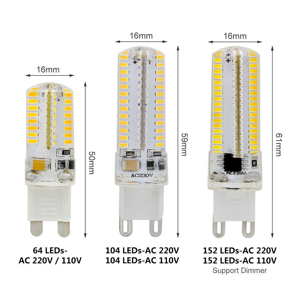 Светодиодная лампа G9 104 152 светодиодов 220 В 110 SMD 3014 сменная компактная