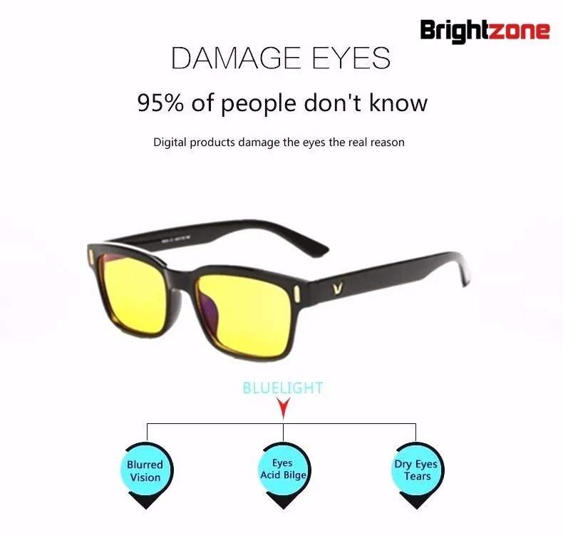 Brightzone Анти-усталость и УФ-фильтром синий свет фильтр остановить нагрузку на глаза защита игрового Стиль Рамка компьютер Очки Для мужчин