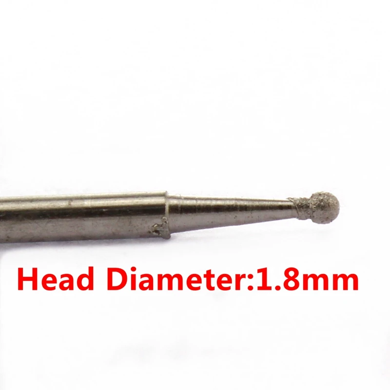 Head Diameter 1.8mm 11-20 шт алмазная шлифовальная головка биты сферические 0,8-8 мм нефритовые резные заусенцы покрытие камня лапидарные инструменты для Dremel аксессуары - Цвет: Head Diameter 1.8mm