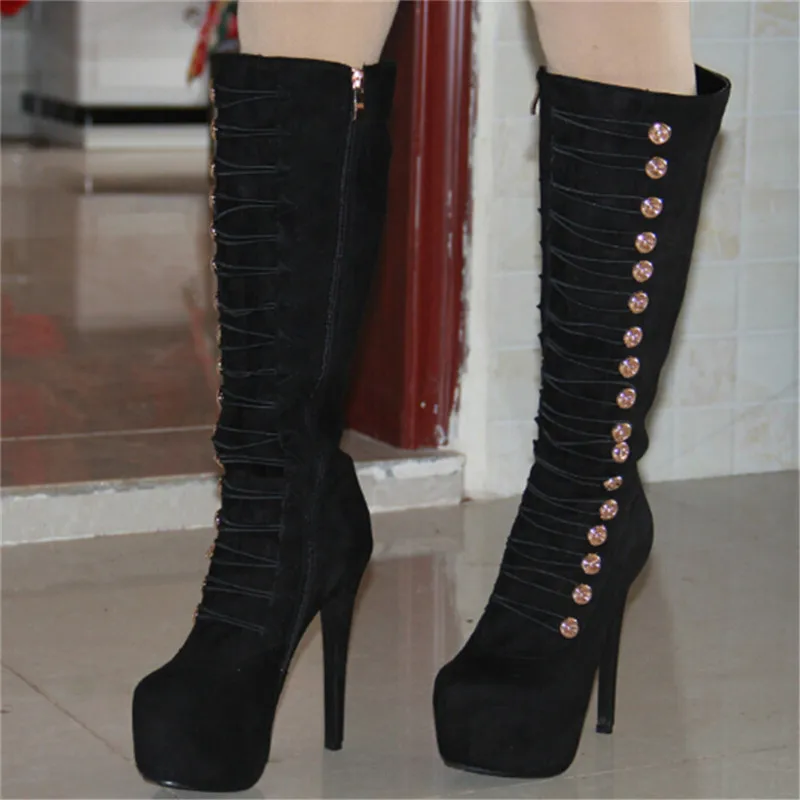 Женские сапоги на платформе с круглым носком тонком каблуке размеры 4 10 5|shoes