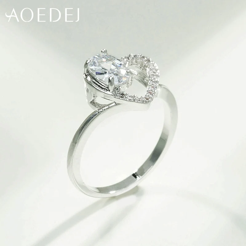 AOEDEJ New Heart with Crystal Stones Ring Rose Gold Engagement Rings Women Finger Bagues Wedding Jewellery Aneis | Украшения и
