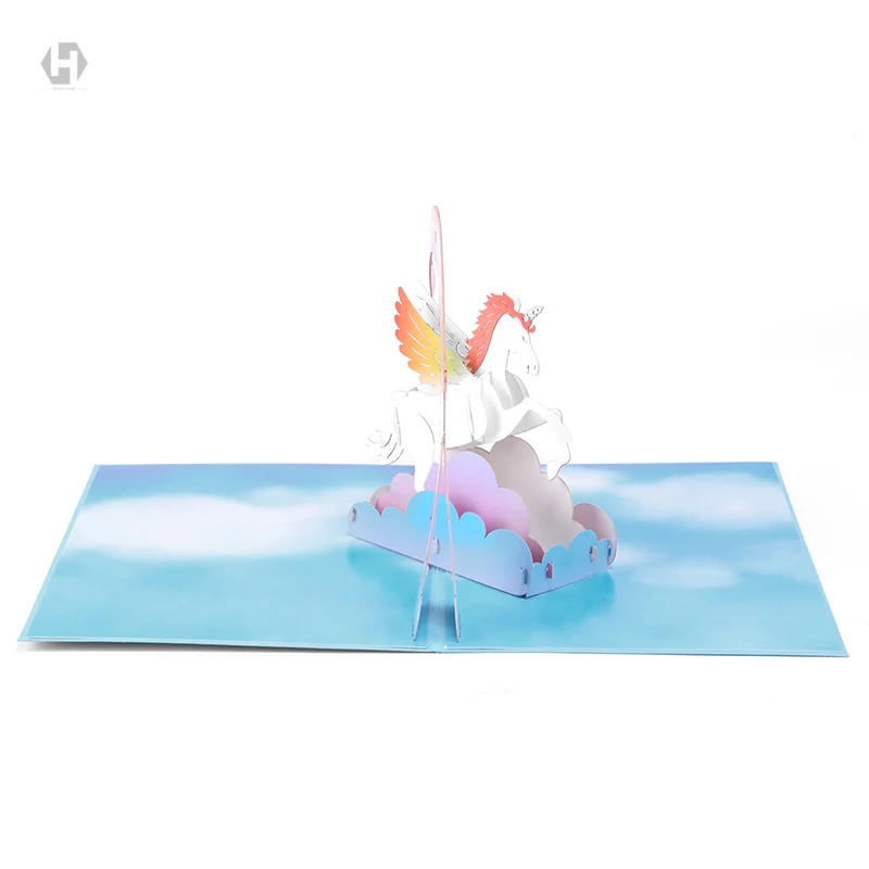 Сердце Луна Единорог карты лазерная 3D резки бумаги всплывающие licorne с конвертом