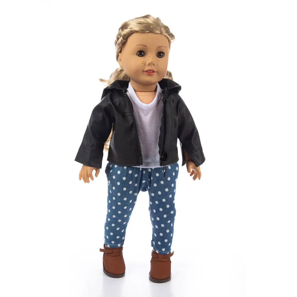 3Pcs=Leather Jacket+Vest+Pants Clothes for American girl 18inch doll clothes children best gift | Игрушки и хобби
