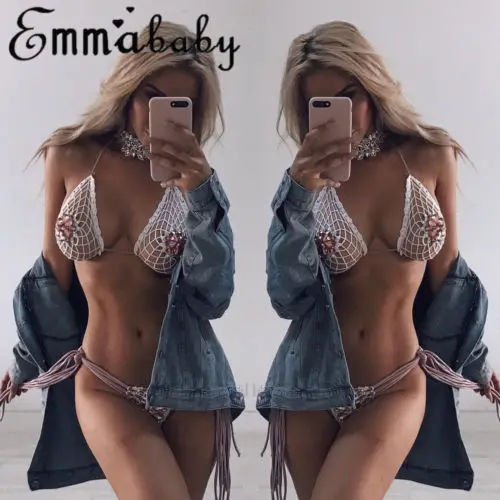 Sexy Womens Crystal Bikini Set Bandage Push-Up Triangle Beachwear Swimwear Swimsuit Bathing | Женская одежда