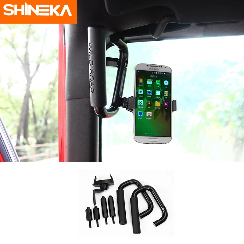 shineka armrests for jeep wrangler jk 2007 2017 car front metal top handle with phone holder kit accessories for jeep wrangler free global shipping