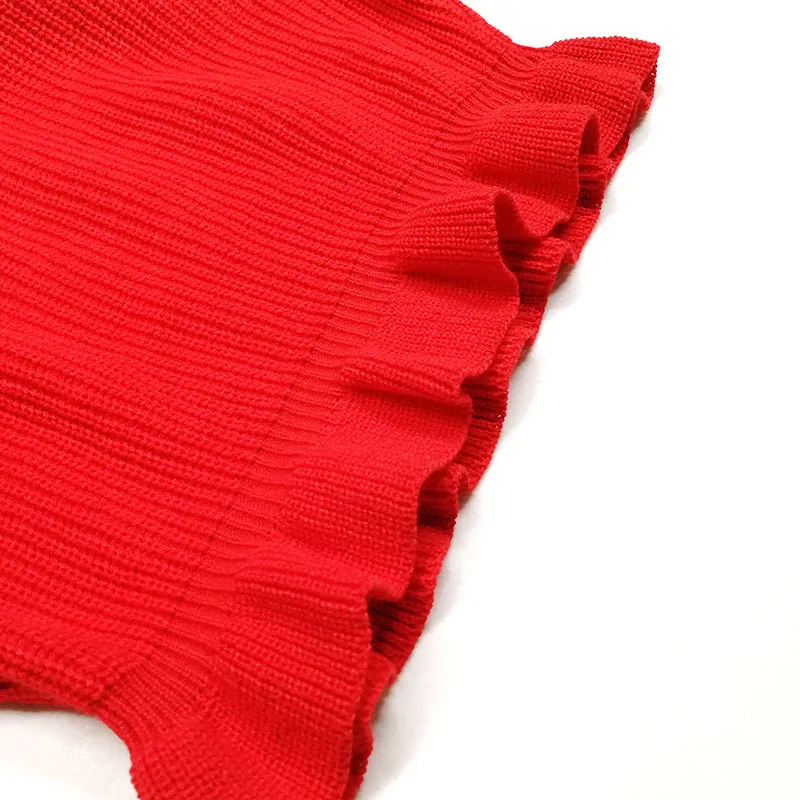 MUXU red sweater Autumn Clothes Knitting Long Sleeve fashion ruffle woman clothes streetwear short tunic sueteres mujer de moda | Женская