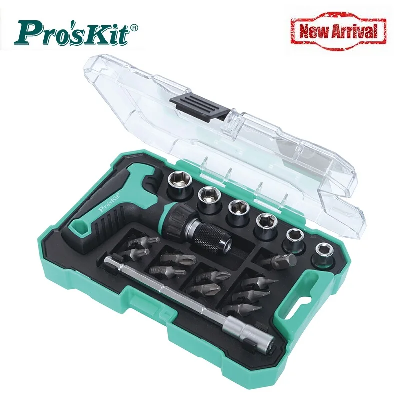 Proskit 18 в 1 Мини Т-ручка трещотка Набор Мини отвёртка с трещоткой насадки DIY набор ручных инструментов с удлинителем
