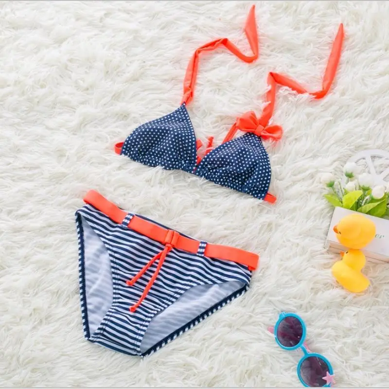 2018 Children Bow tie Halter Bikini Set Swimwear Girl Swimsuit Swim Bathing Suit Bather Pool Tanga Teen kid Baby Beach Wear Blue |