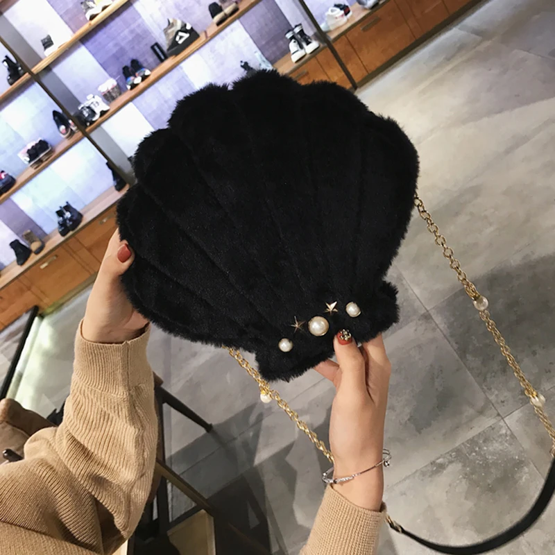 Coofit Симпатичные плюшевые бархатные сумки из искусственной кожи Лолита Mini Crossbody Для женщин Курьерские сумки Sea Shell Форма Роскошные девушки смешно лоскут