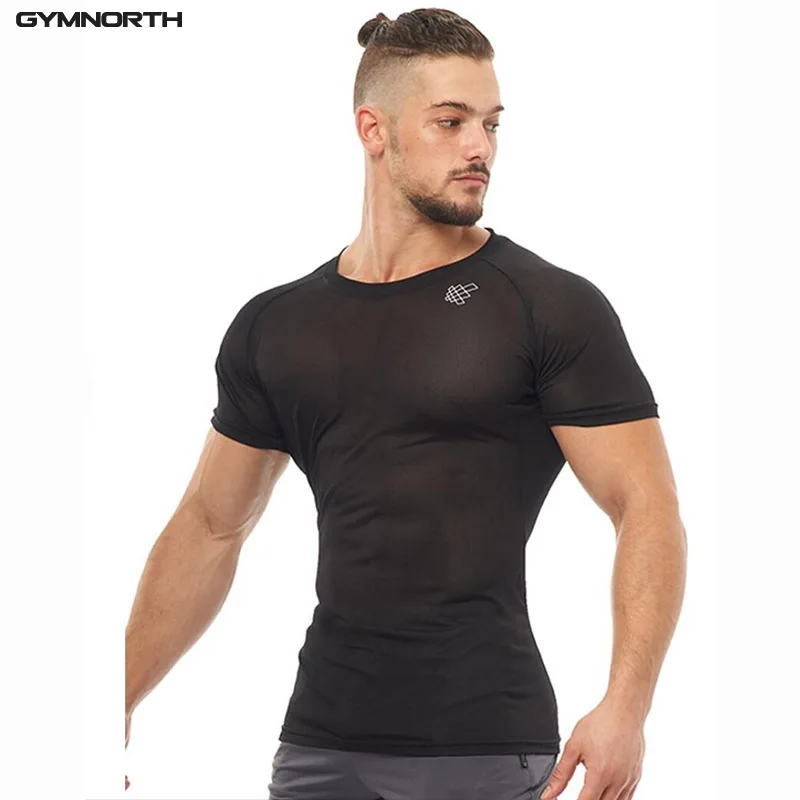 Футболка GYMNORTH Мужская 2018 компрессионная футболка из сетчатой ткани брендовая