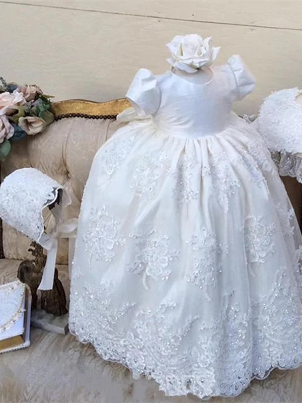 Длинное белое платье цвета слоновой кости для девочек кружевное крещения с