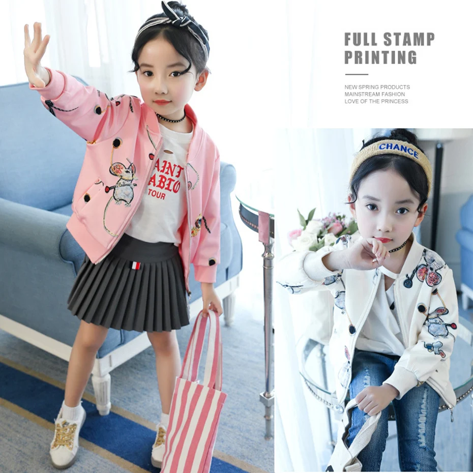Big Girls Outerwear &amp Coats Spring Cartoon Upper Clothes For Long Sleeve Kids Jackets 6 8 10 12 Year | Детская одежда и обувь