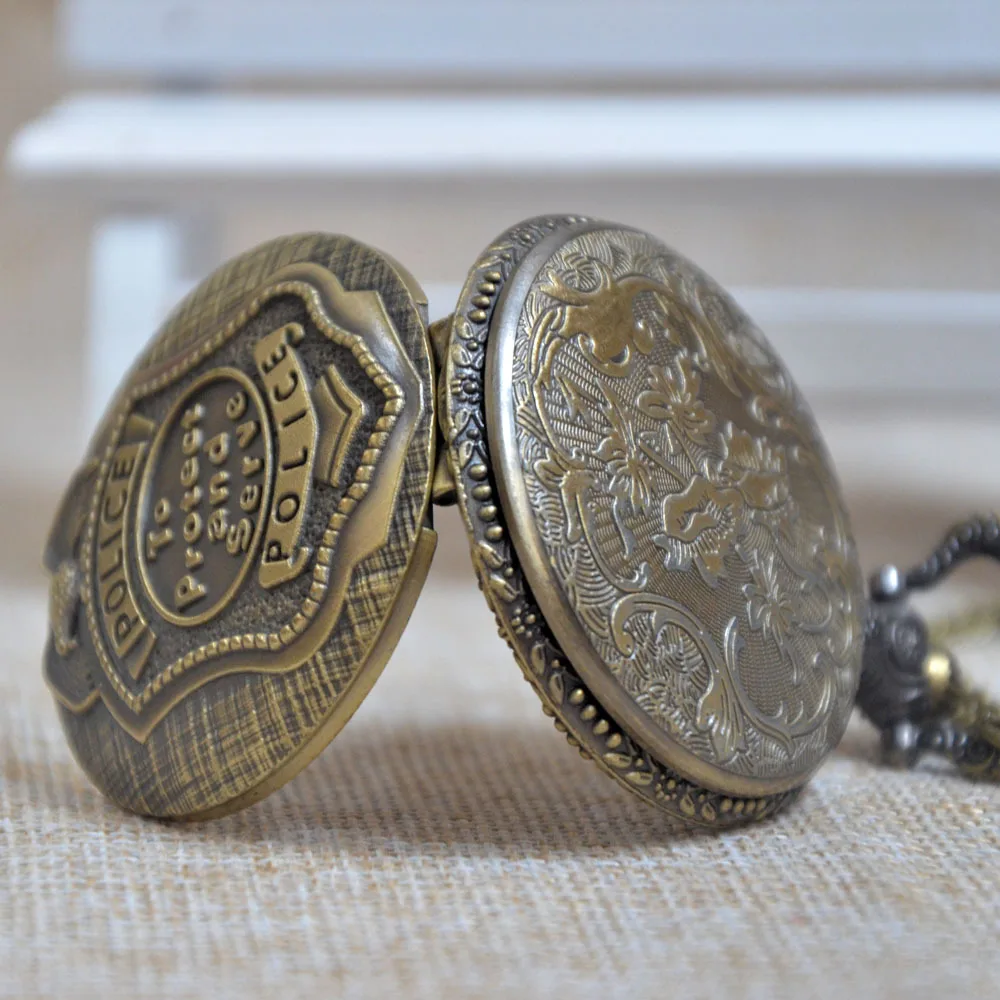 Бронза модные классические США полиции служить и защищать кварцевые карманные