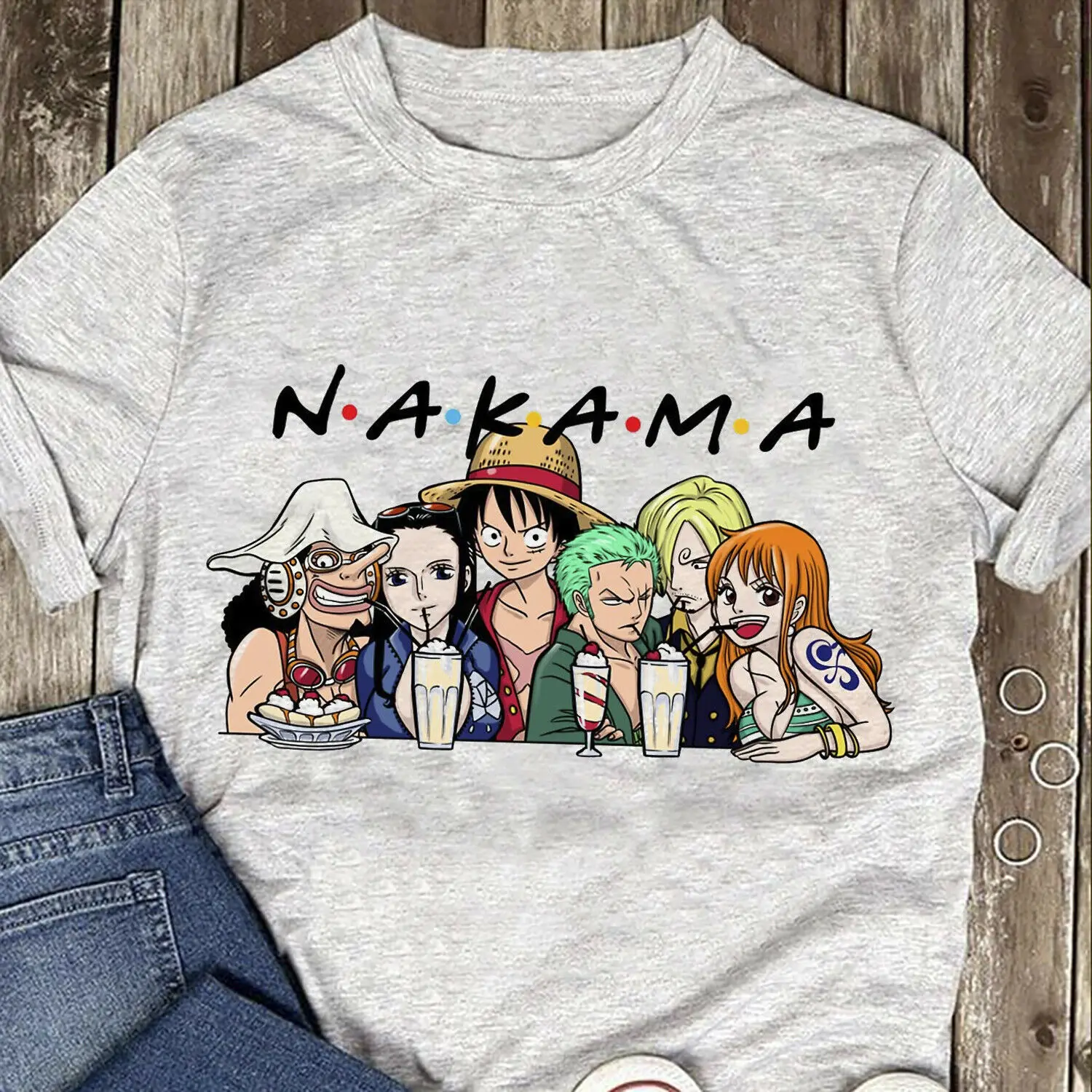 NAKAMA Friends цельный манга Мужская спортивная серая футболка из хлопка яркий