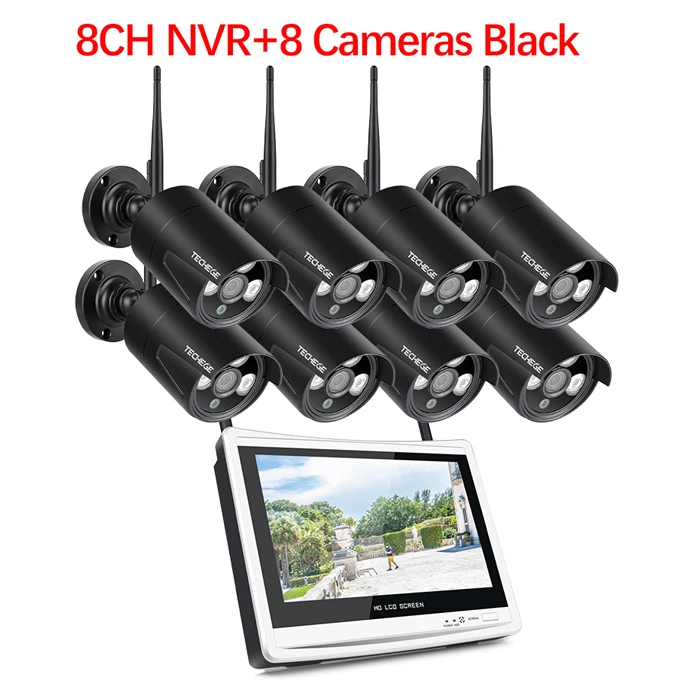 8CH NVR 8Cam Black C Techege 8CH 1080P Беспроводная NVR CCTV система 1" ЖК-экран 2.0MP аудио запись наружная IP камера система видеонаблюдения - Цвет: 8CH NVR 8Cam Black C