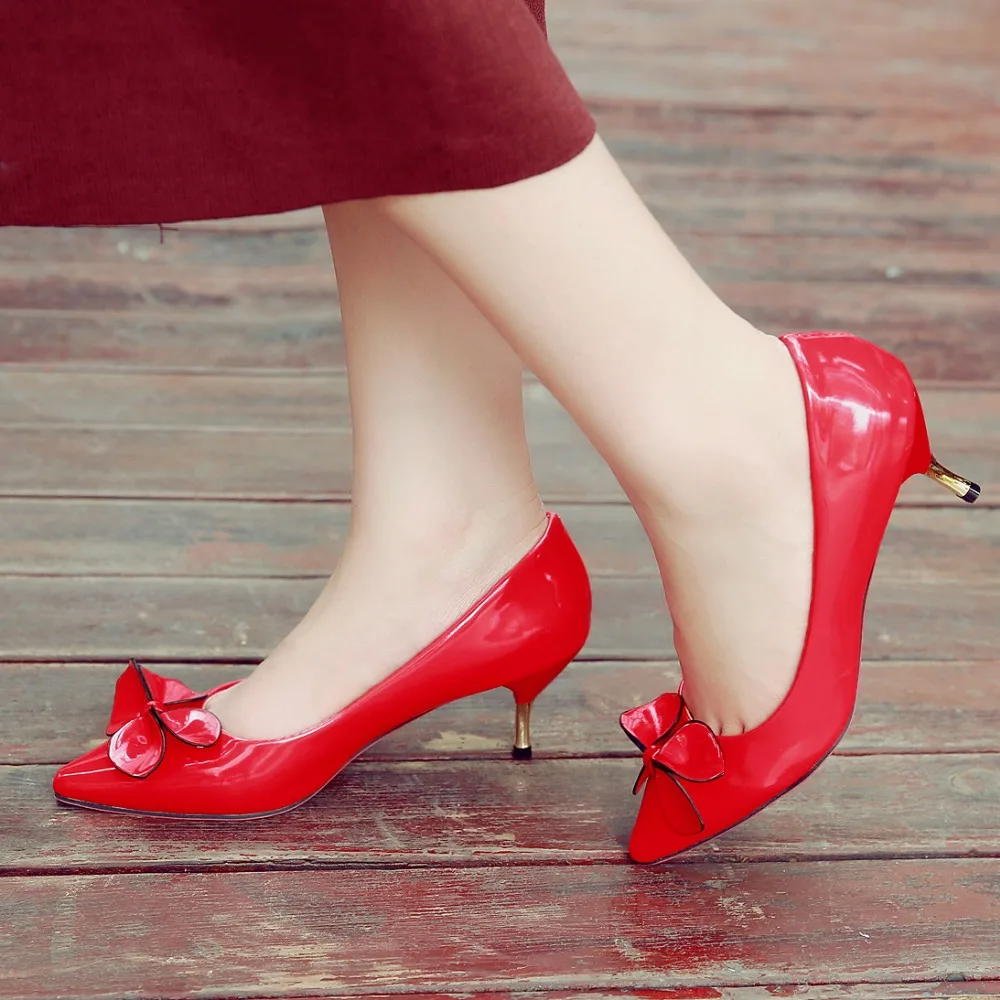 Весна Осень Новый Мода На Высоких Каблуках Женская Обувь Лакированная Кожа