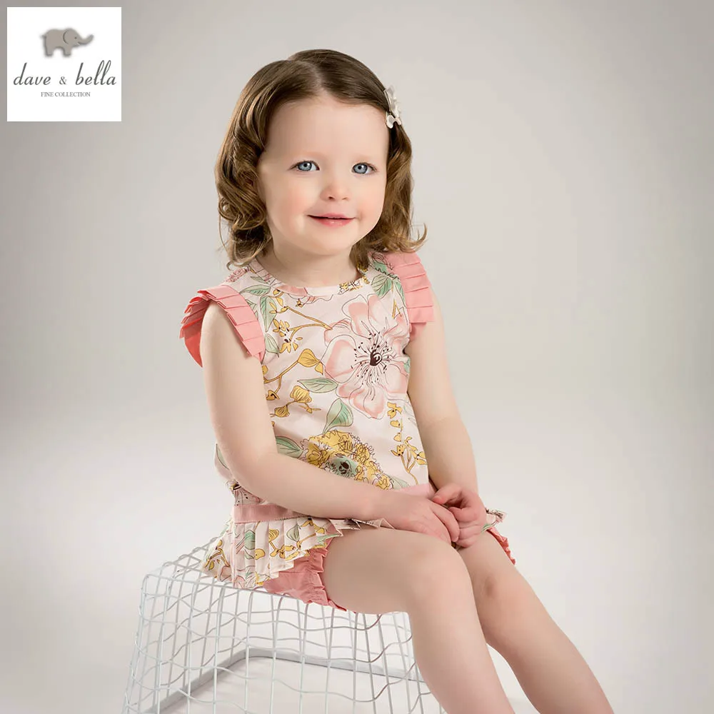 DB5221dave bella summer baby girls pink floral clothing sets child set infant clothes kids boutique |